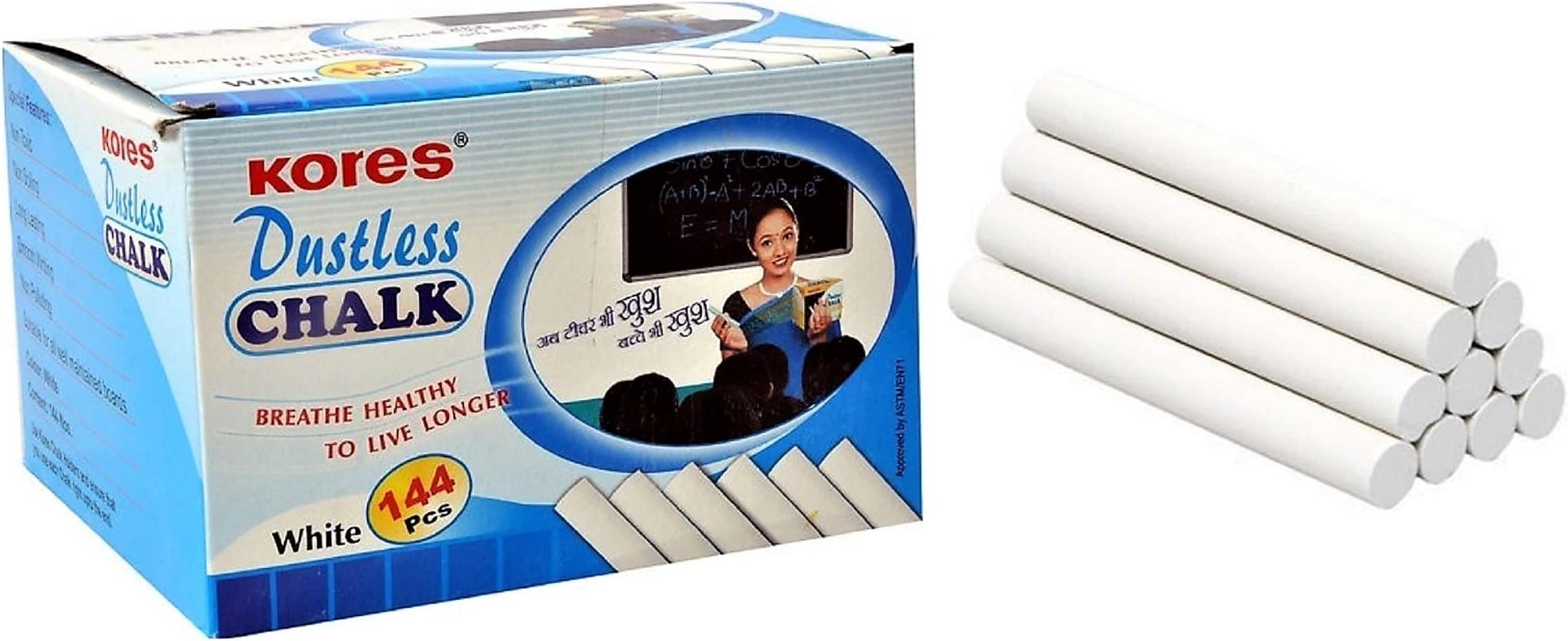 Mungyo White Dustless Chalk & Chalk Holder Combo - 5x10 Pcs Chalk (50 Chalks