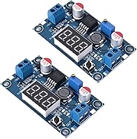 Seloky LM2596 DC-DC Buck Converter Module, Adjustable 4-40V to 1.25-37V w/ LED Voltmeter Display - Pack of 2