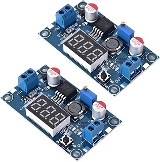 Seloky LM2596 DC-DC Buck Converter Module, Adjustable 4-40V to 1.25-37V w/ LED Voltmeter Display - Pack of 2
