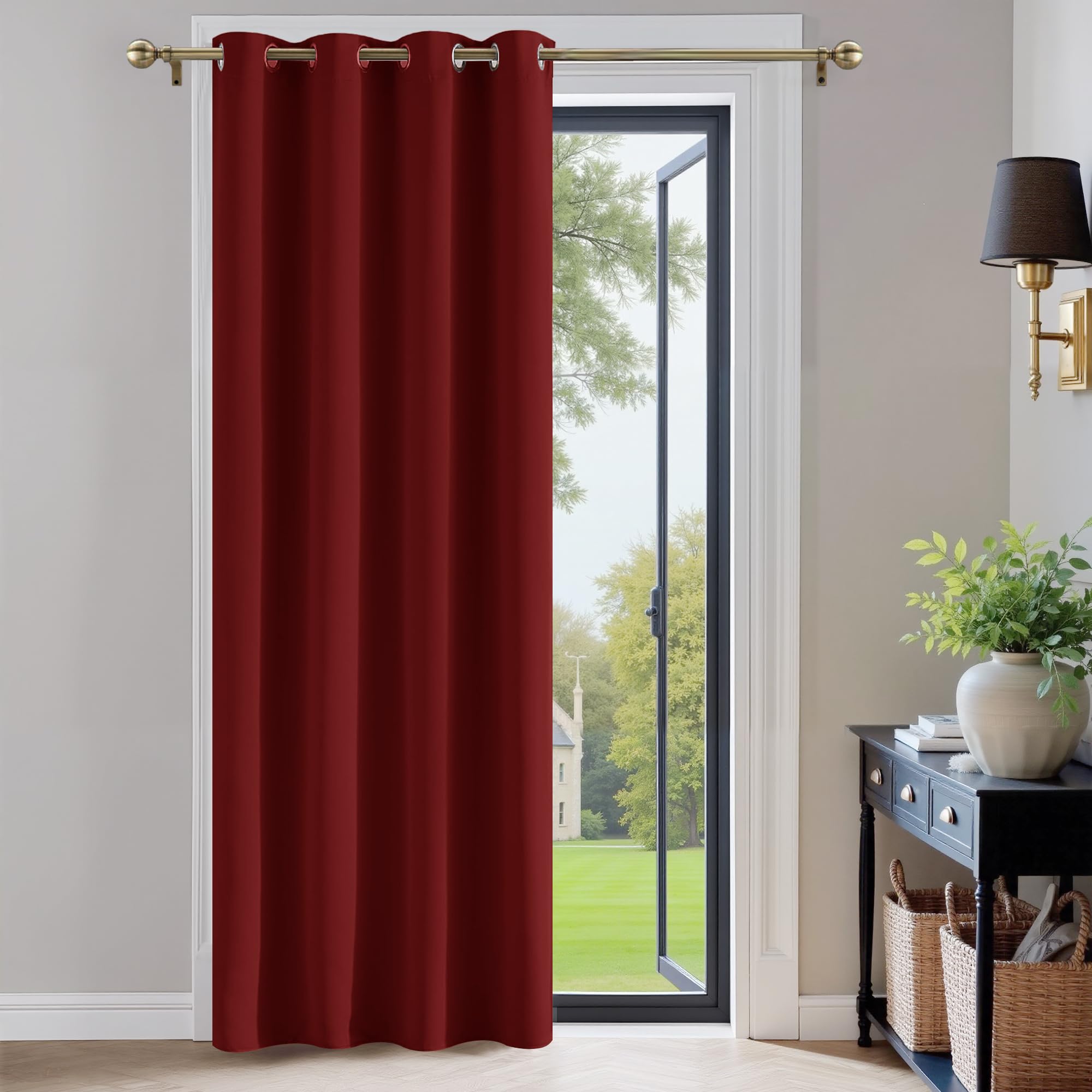 PONY DANCE Tenda Oscurante Camera da Letto Moderne Tende Termiche Isolanti per Soggiorno Blackout Curtain per Porta Interna 1 Pezzo L 140 x A 220 cm, Rosso