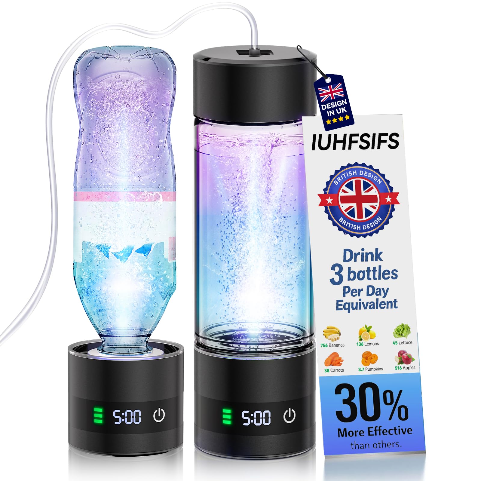 IUHFSIFS 5.0 Upgrade Hydrogen Water Bottle Generator 【Double Super Hydrogen Content 3000+PPB】【Leading the Industry NO.1-8-Hour Hydrogen Lock】 Hydro Water Bottle，Hydrogen-Rich Water for Home, Office