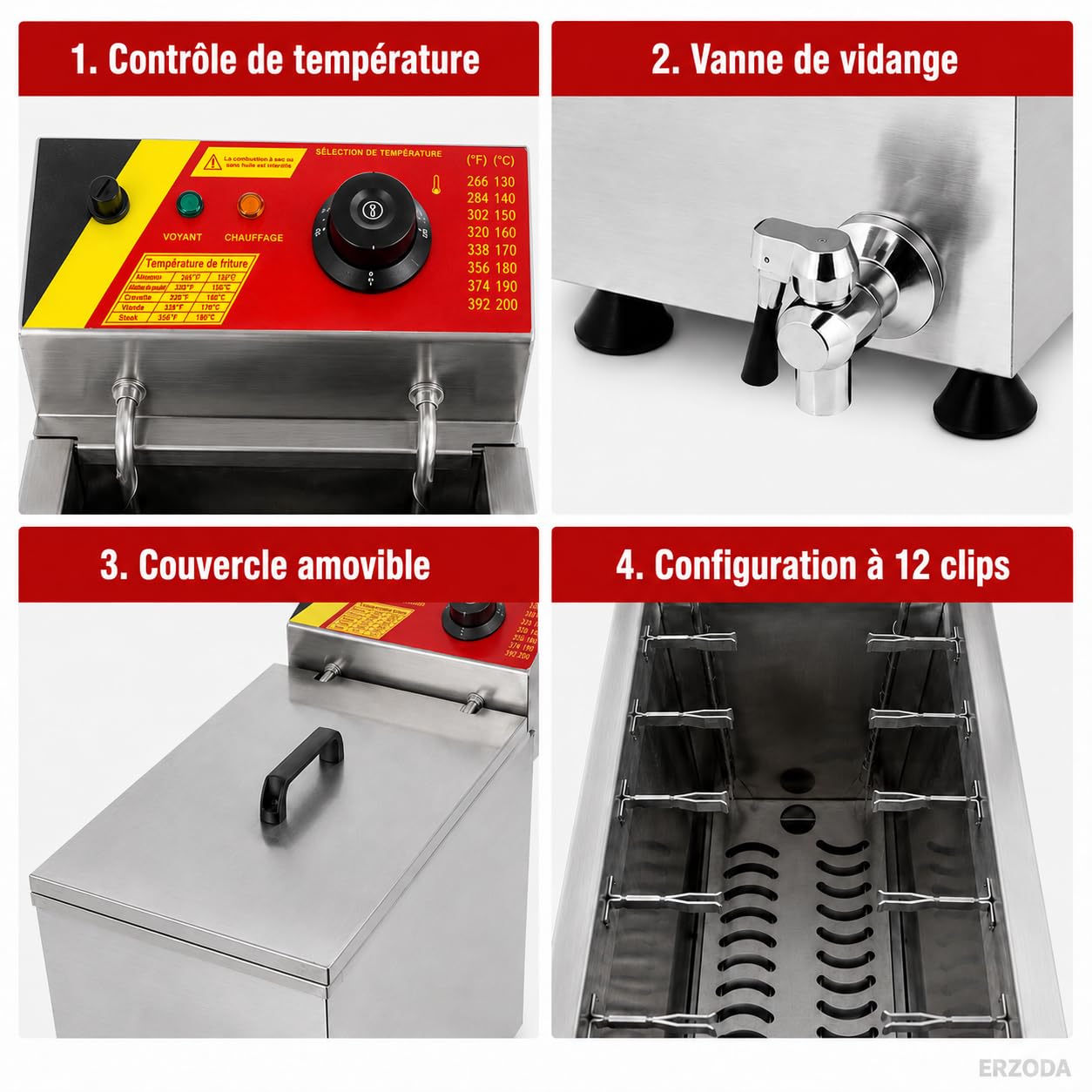 ERZODA Friteuse Commerciale pour Corn Dog NP-392, 25L, 12 Positions de Clips, Acier Inoxydable, Valve de Vidange, pour Hot-Dog Coréen, Cheese Dog, Food Truck et Snack