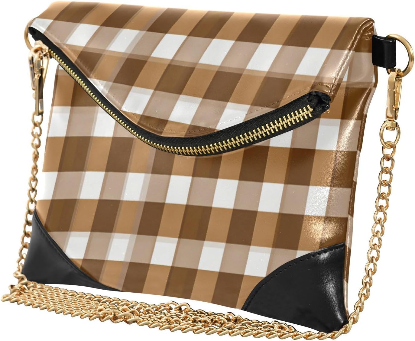 PU Leather Clutch Handbags for Women Anti-Theft Wallet Coin Bag for Travel Coffee Brown Bronze Gingham