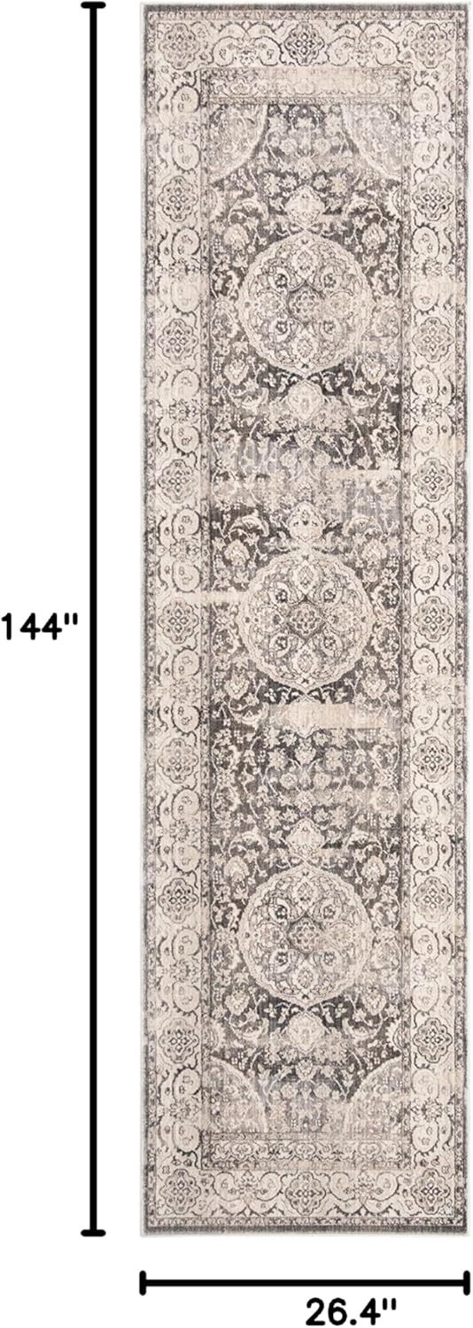 SAFAVIEH Persian Collection Runner Rug - 2'2" x 12', Dark Grey & Ivory, Oriental Distressed Design, Non-Shedding & Easy Care, Ideal for High Traffic Areas in Living Room, Bedroom (VTP457H)