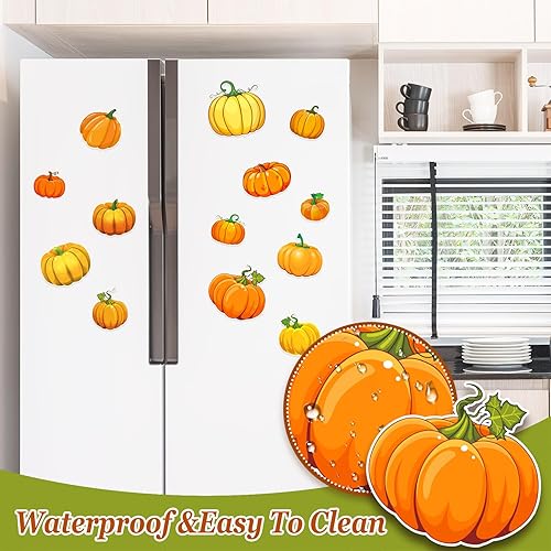 Miniatura 4 de Whaline 13 imanes de nevera con temática de otoño, coloridos imanes de refrigerador en forma de calabaza, lindas calcomanías magnéticas para otoño,