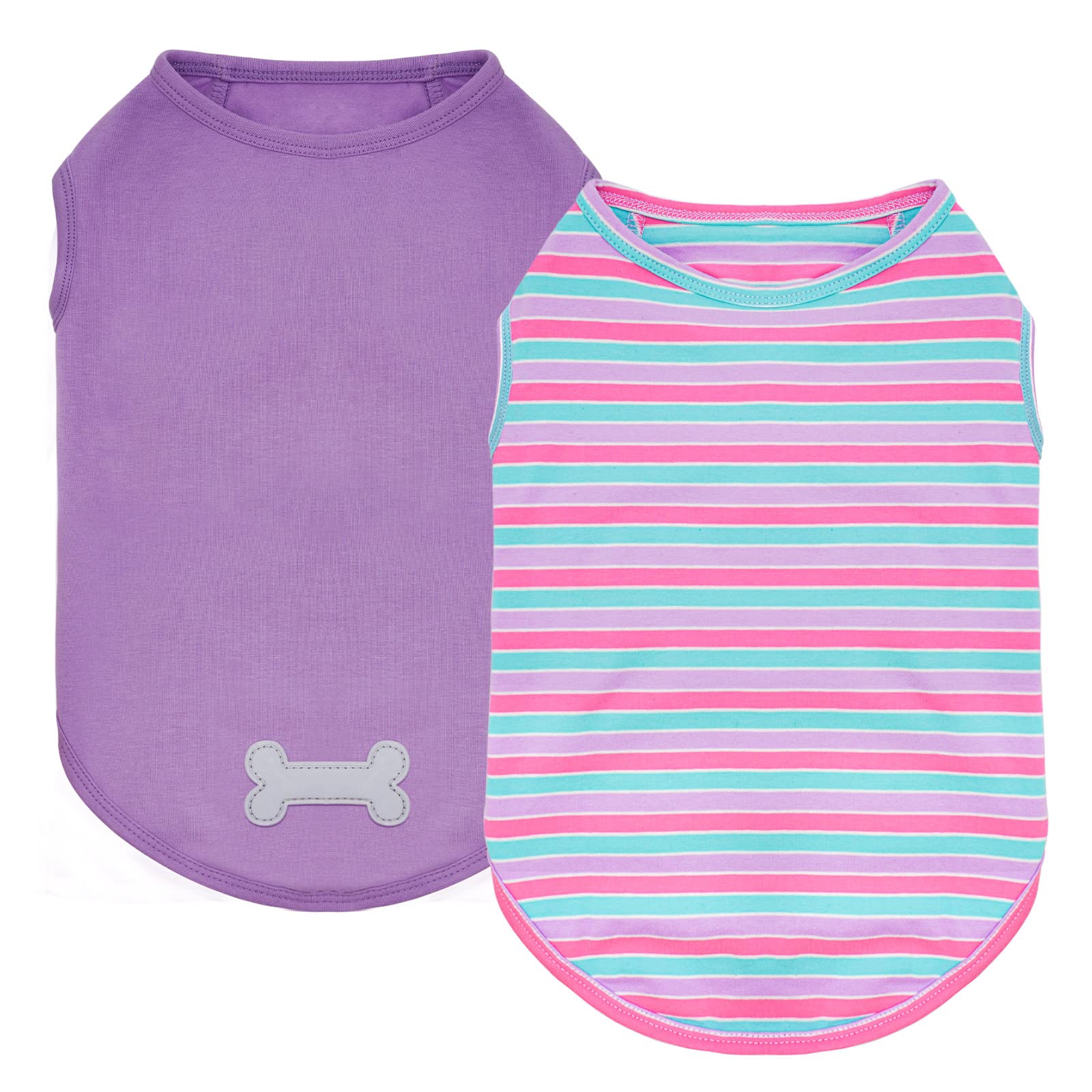 KYEESE2Pack Dog Shirts Striped T Shirt Cotton Tank Top Soft Tee for Small Dogs Lightweight Clothes Sleeveless Dog Vest, Medium,Purple+Striped