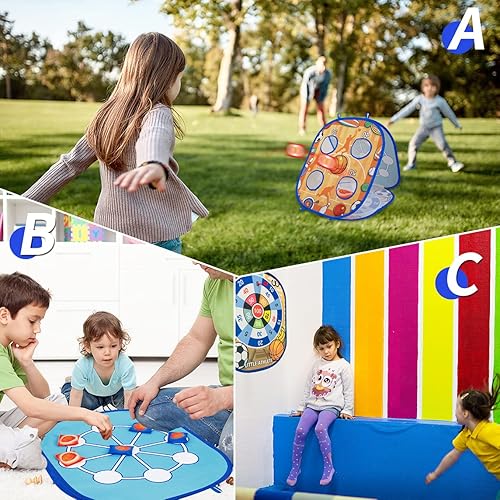 Miniatura 2 de Juego de lanzamiento de puf para niños 3-8, 3 en 1, juego de juguetes portátiles para exteriores para niños, fiestas familiares, suministros de