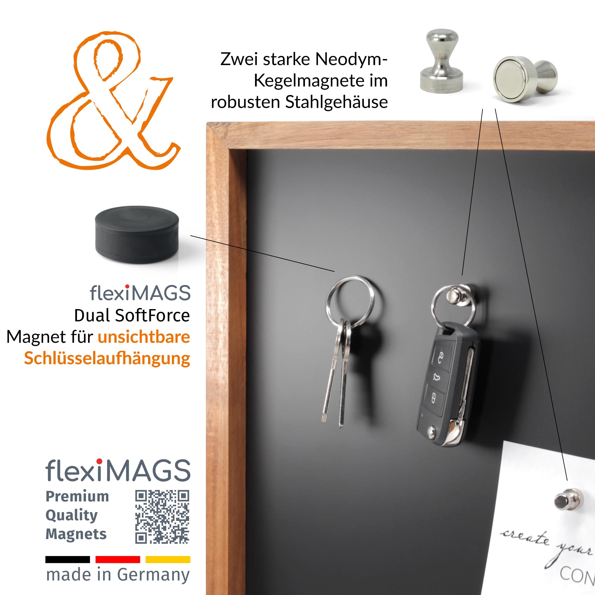 CONCEPT board – Tableau magnétique, tableau à craie et tableau d'affichage en un – Tableau magnétique polyvalent avec cadre en bois d'acacia noble (certifié FSC®) – comme tableau de vision