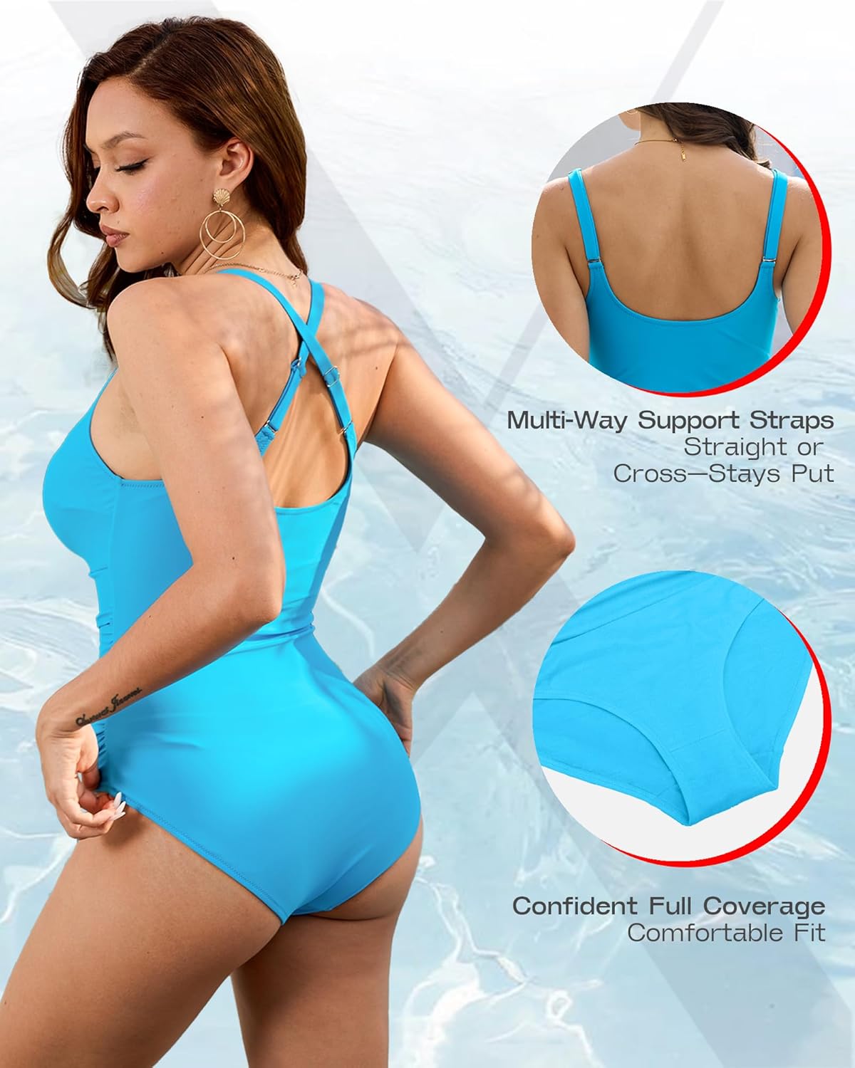 Womens Swimsuits Tummy Control Bathing Suit Slimming One Piece U-Ring Body Shaping Swimwear with Skirt Coverup