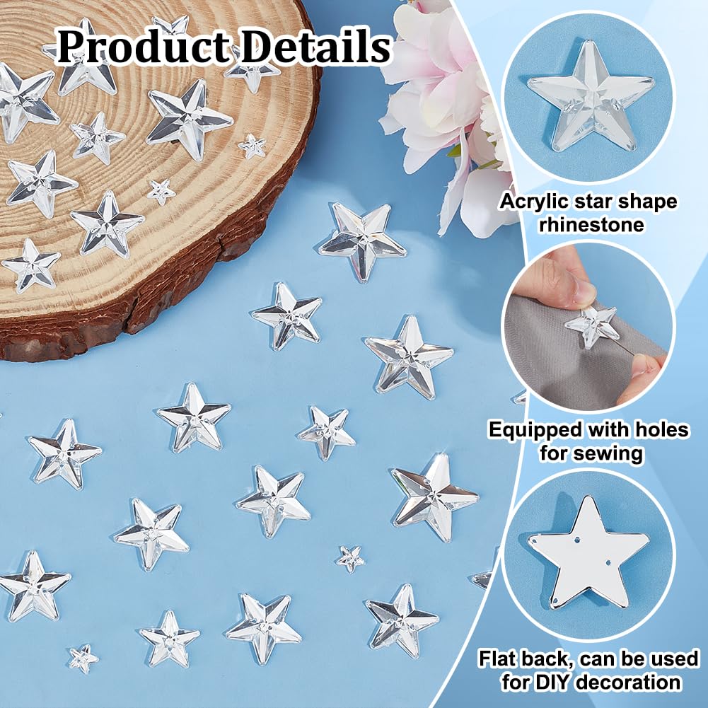 OLYCRAFT 300 Strass A Stella Da Cucire In Acrilico Trasparente, 4 Dimensioni (8-25 Mm), Con 2 Fori, Luminosi E Sfaccettati, Per Abbigliamento, Borse, Decorazioni Fai Da Te - 4
