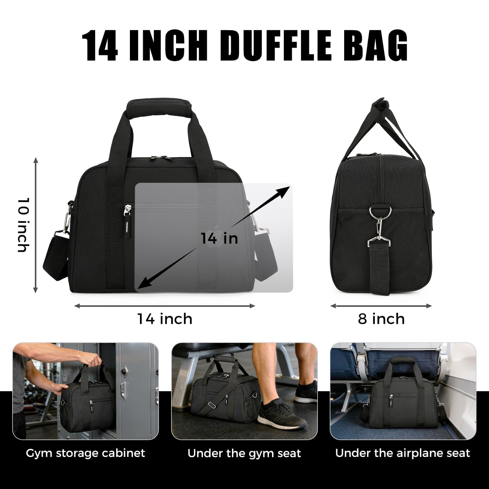 Bolsa de gimnasio pequeña de 14 pulgadas, mini bolsa de lona para mujeres y hombres, ligera para viajes y deportes, color negro, negro (Deep Black), 35,56 cm , Gimnasio