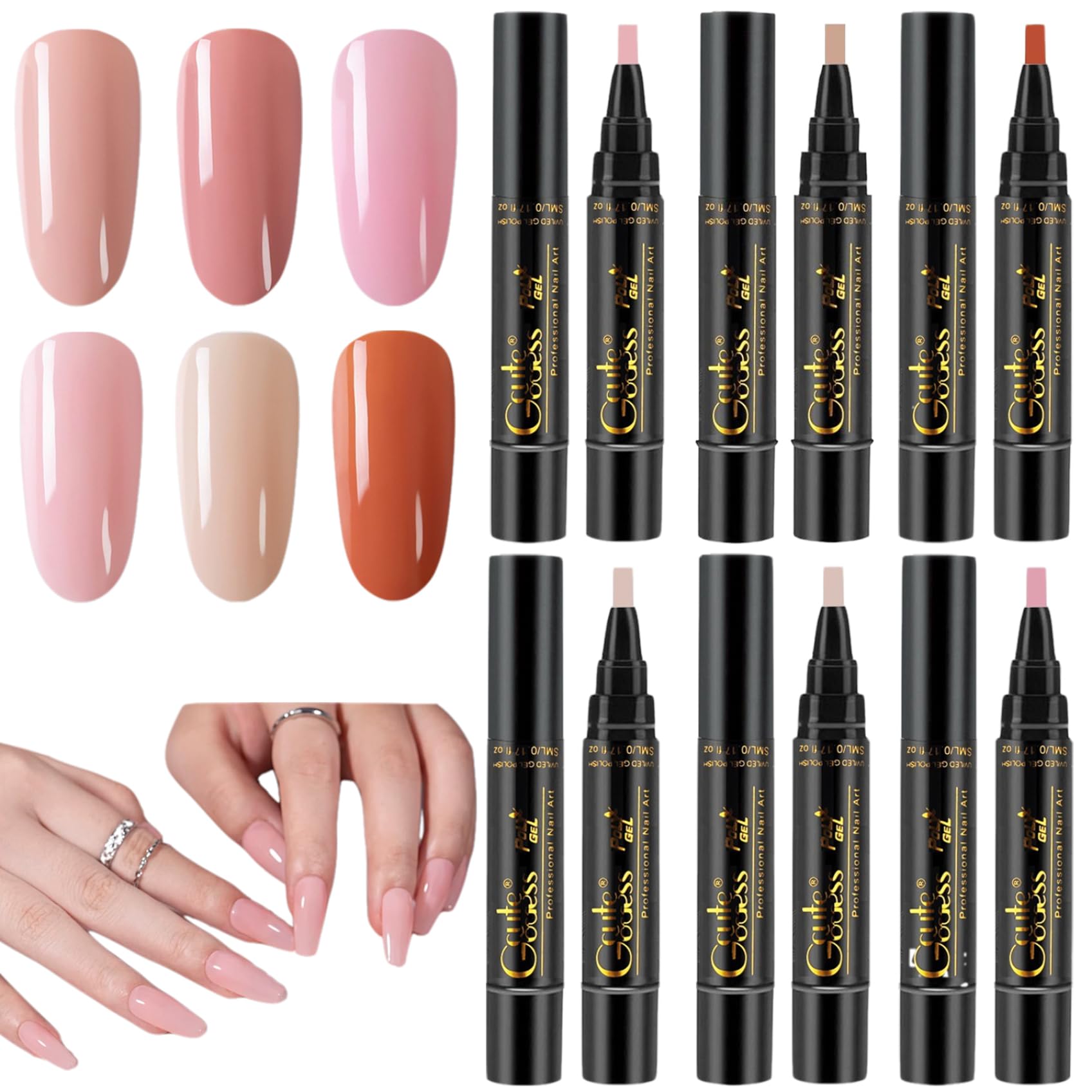 Penna per smalto per unghie, 6 pezzi/set Penna per smalto per unghie, 6 colori 8 ml Set 3 in 1, Penne artistiche per LED UV in un solo passaggio fai-da-te per donne e ragazze, Stile 2 per l'us
