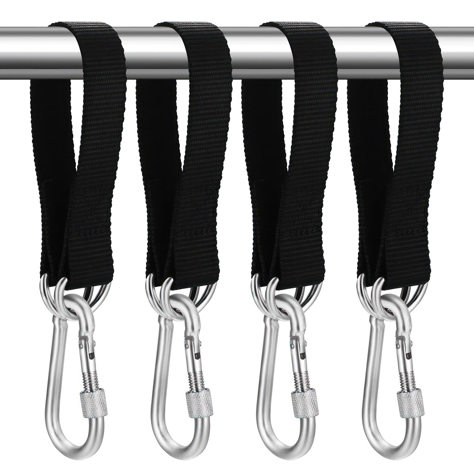 Tenbrachian 4 Set Schaukel Befestigung, 30cm x 25mm Hängematte Befestigung, Schaukel Aufhängung Baumschaukel Gurte für Schaukel Hängematten Hängesessel Befestigung Aufhängung + 4 Karabinern, D-Ringen