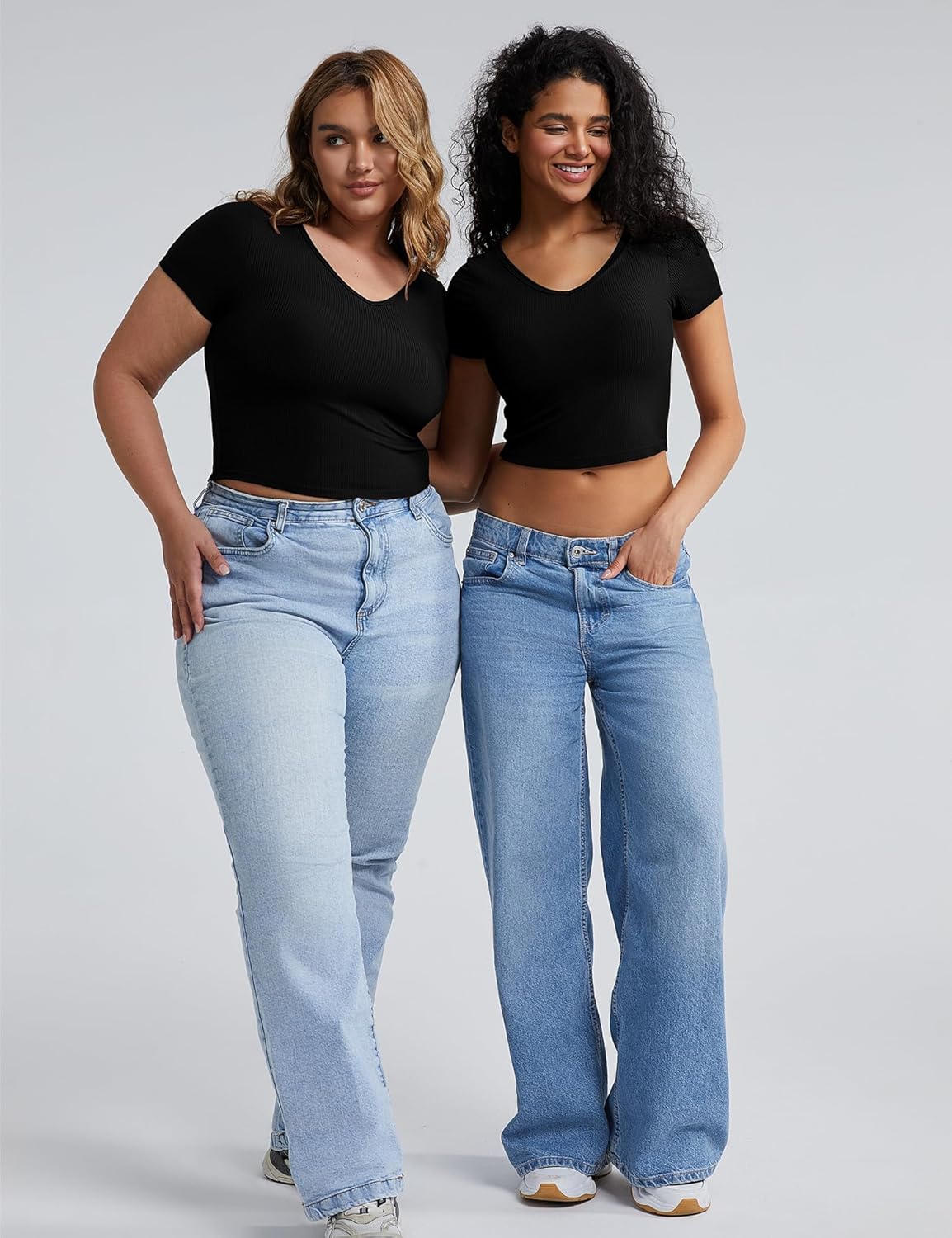 ZeroBound Built in Shelf Bra Crop Tops - V Neck Basic Casual Crop T Shirt, Short Sleeve Y2k Tee for Women - Image 5