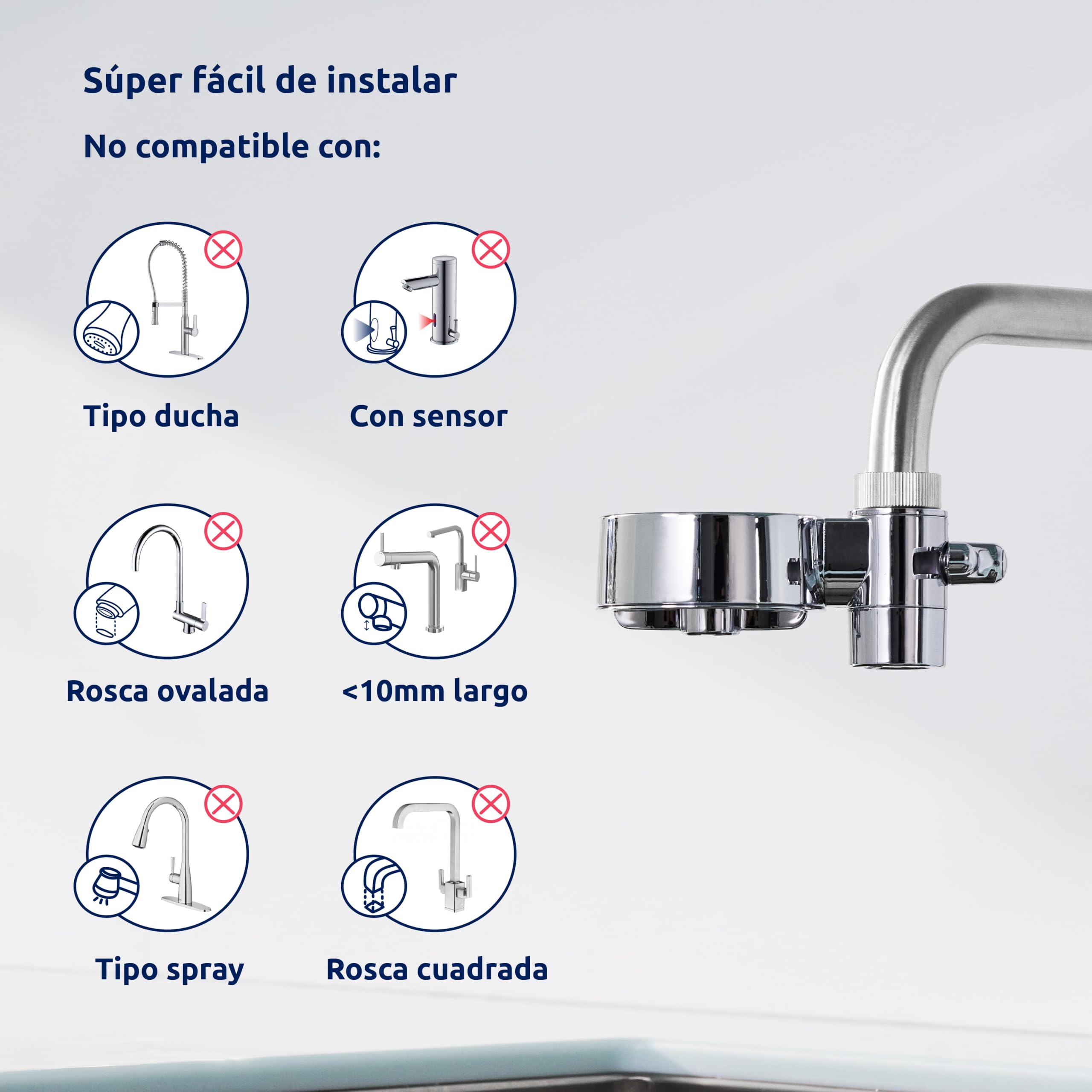 Tappwater EcoPro Compact - Filtro de agua para grifo más pequeño del mercado, filtra más de 100 sustancias. Sistema de filtración en 5 etapas con nanotecnología (cromado, 6 recambios incluidos).