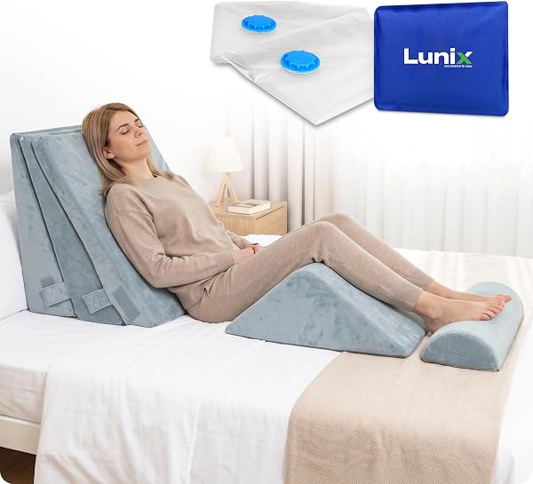 Lunix LX11 Orthopedic Medical Wedge System - 5pc Post-Surgical Recovery Set for Abdominal & Spinal Support - Clinical Grade Memory Foam, Cloud Gray