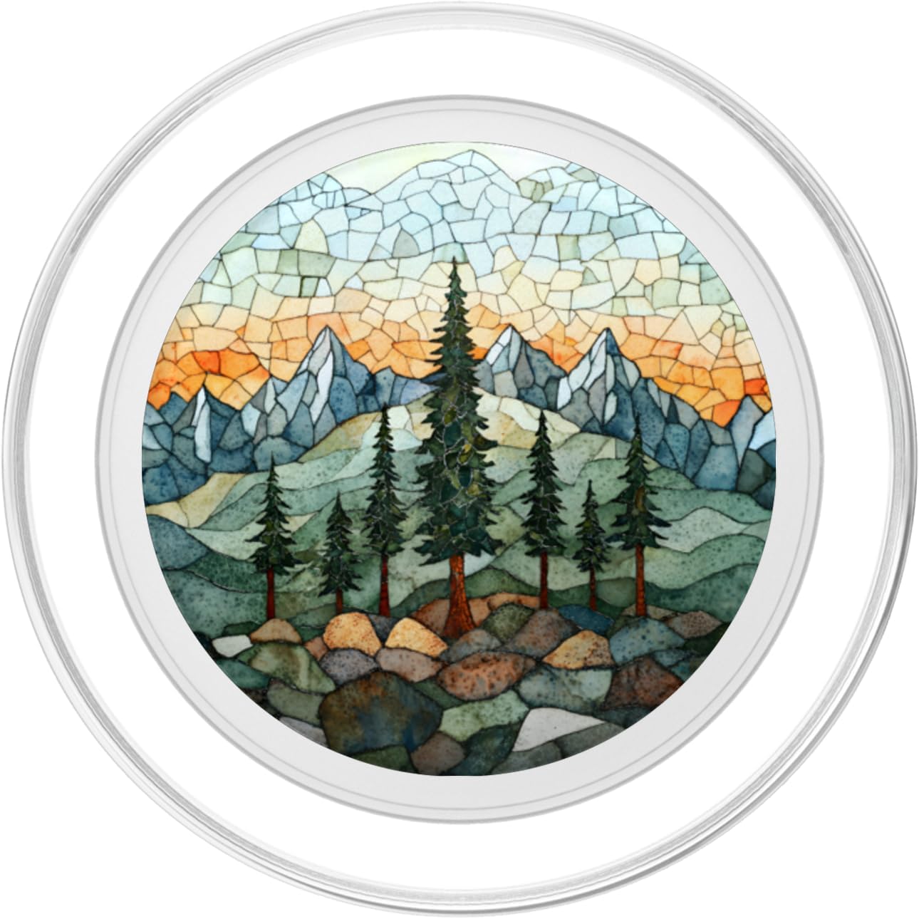 Mountain Wilderness Mosaic Landscape with Forest Pine Trees PopSockets PopGrip for MagSafe