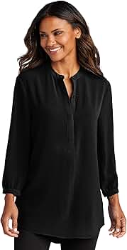 Port Authority Ladies 3/4-Sleeve Textured Crepe Tunic LW713, Deep