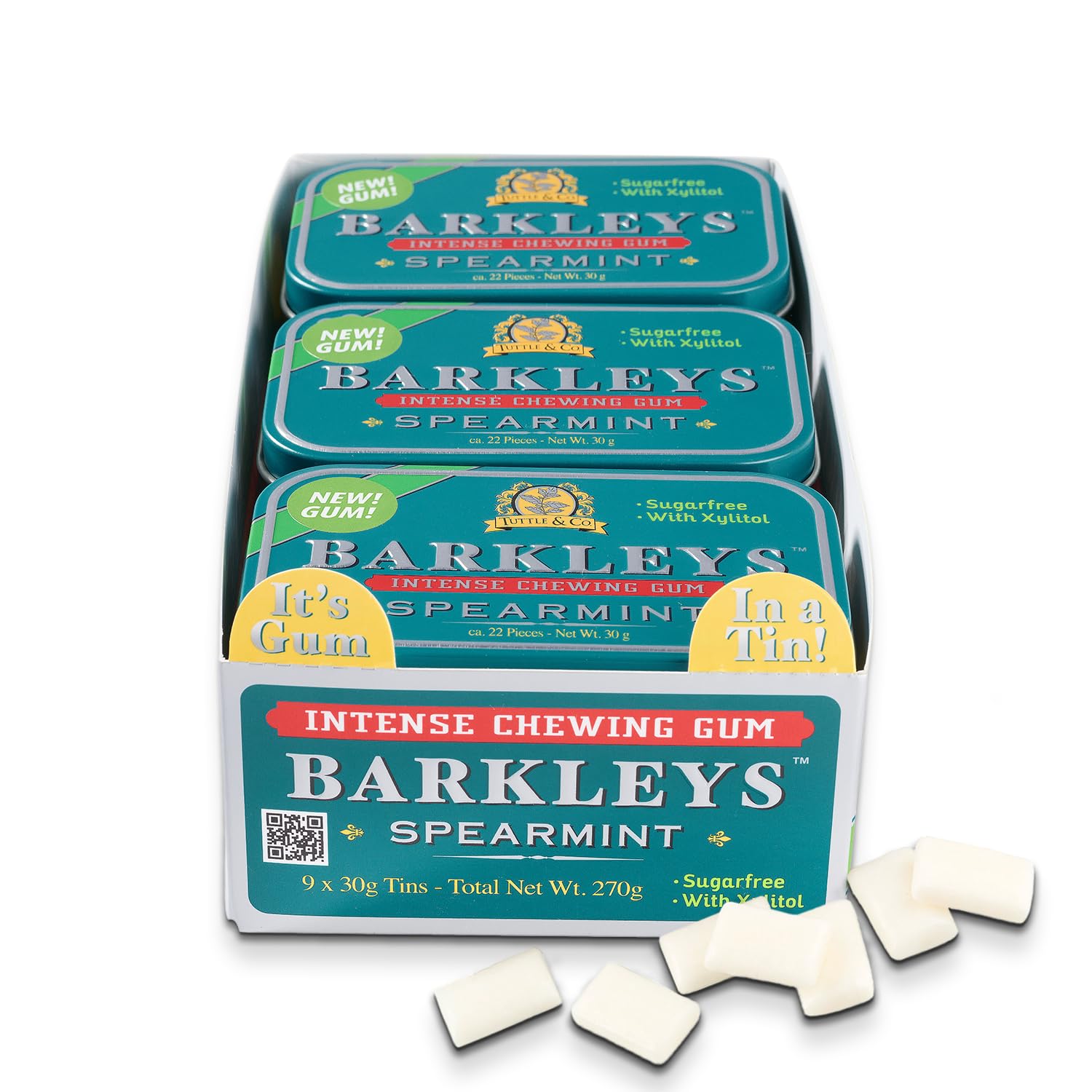 Gomme da Masticare Alla Menta- Barkleys Spearmint - Tuttle & Co. - Scatola di Metallo - 9 x 30 g