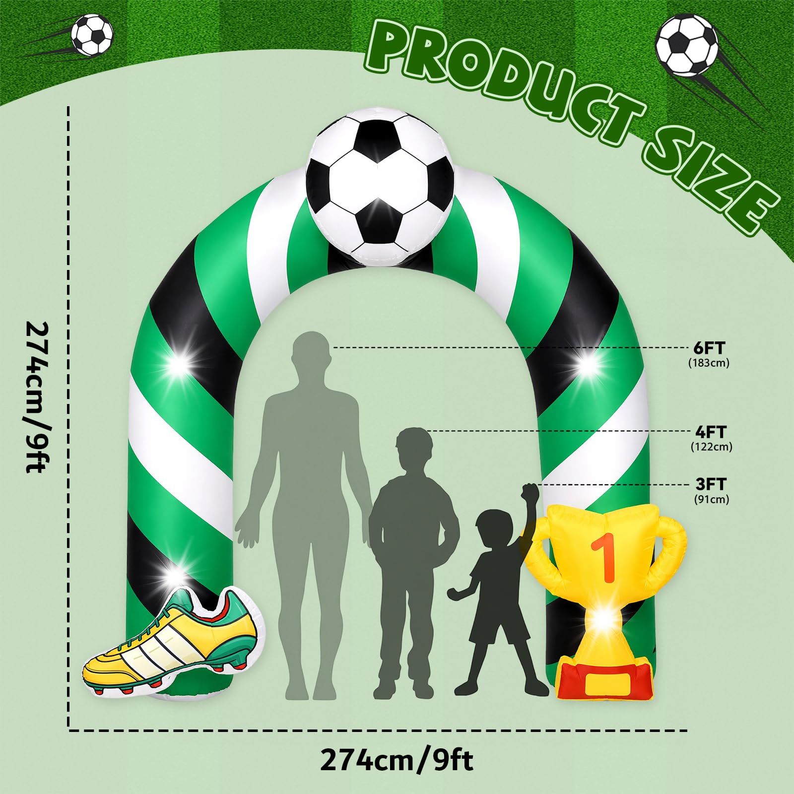 Arco gonfiabile gigante di calcio 2026, decorazione con luci a LED, decorazione gonfiabile per feste sportive, per tifosi, club, squadre, allenatori, stadio, concorrenza, giorno del gioco, sfondo