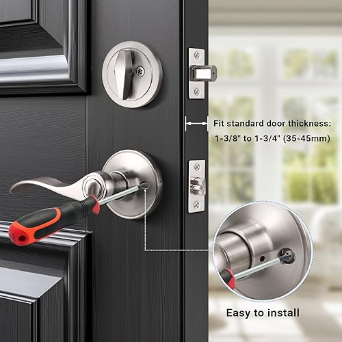 Miniatura 5 de Knobonly DL12061-0102-Combo - Juego de perillas para puerta con cerradura (acabado en níquel satinado)