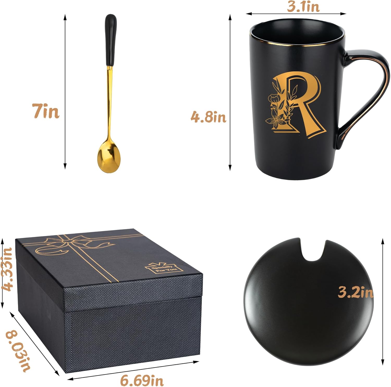 Letter R Personalized Initial Mugs with Flower, Letter R Personalized Coffee Mug, Customized Cool Letter Mugs for Women, Bridal Shower Gifts, Women's Initials Gifts Mug 14 OZ Matte Black - Image 6