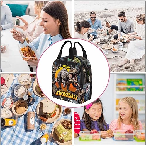 Miniatura 4 de Bolsa de almuerzo personalizada con nombre, lonchera rugiente personalizada, bolsa de picnic con cremallera personalizada para hijo, nieto, sobrino