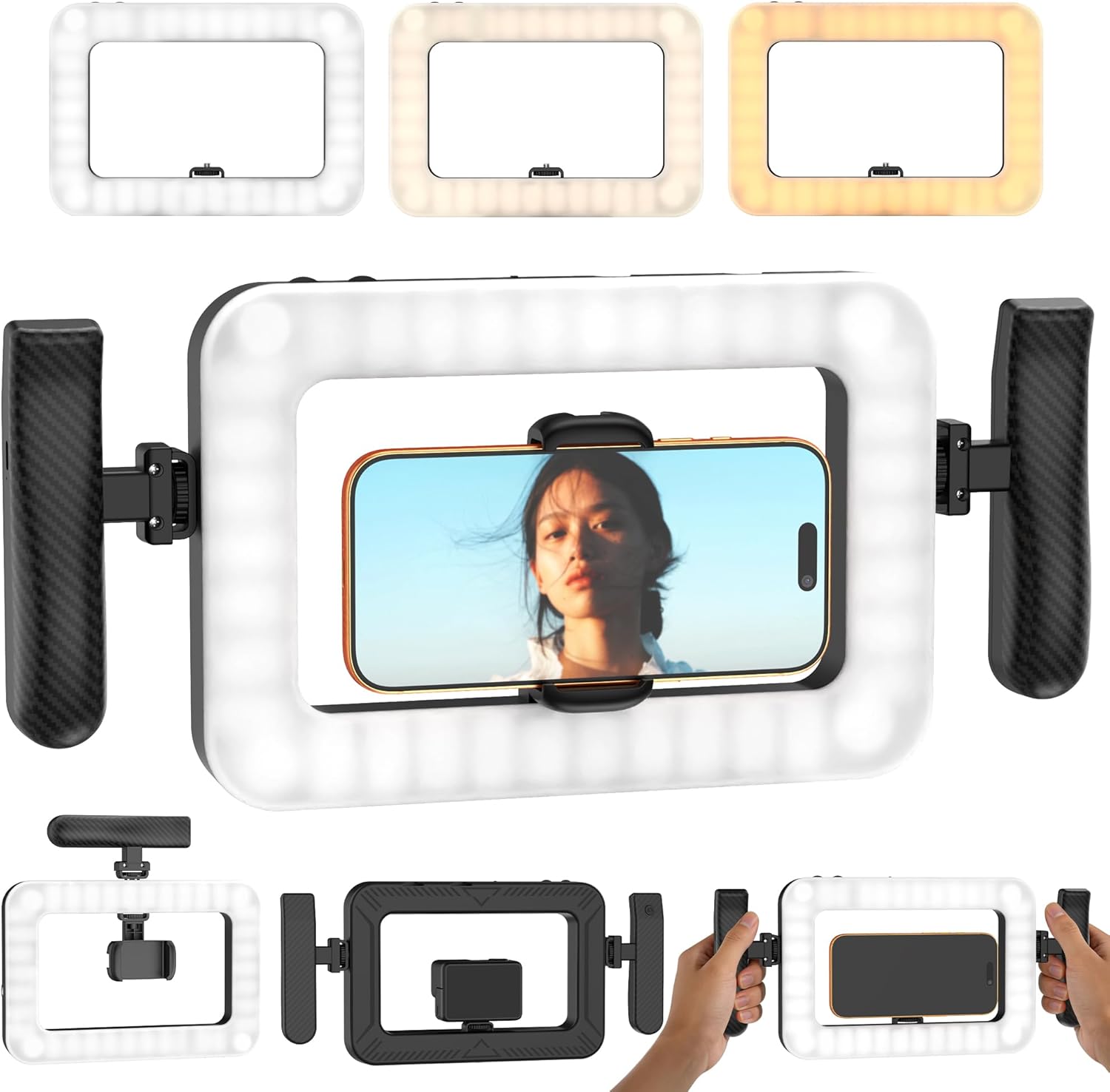 Smartphone Video Rig with LED Light, Ring Light for Phone, Video Recording with Remote, Adjustable 2900K-7000K&CRI 95+, Handheld Makeup Light for YouTube TikTok Live Streaming Makeup Vlogging