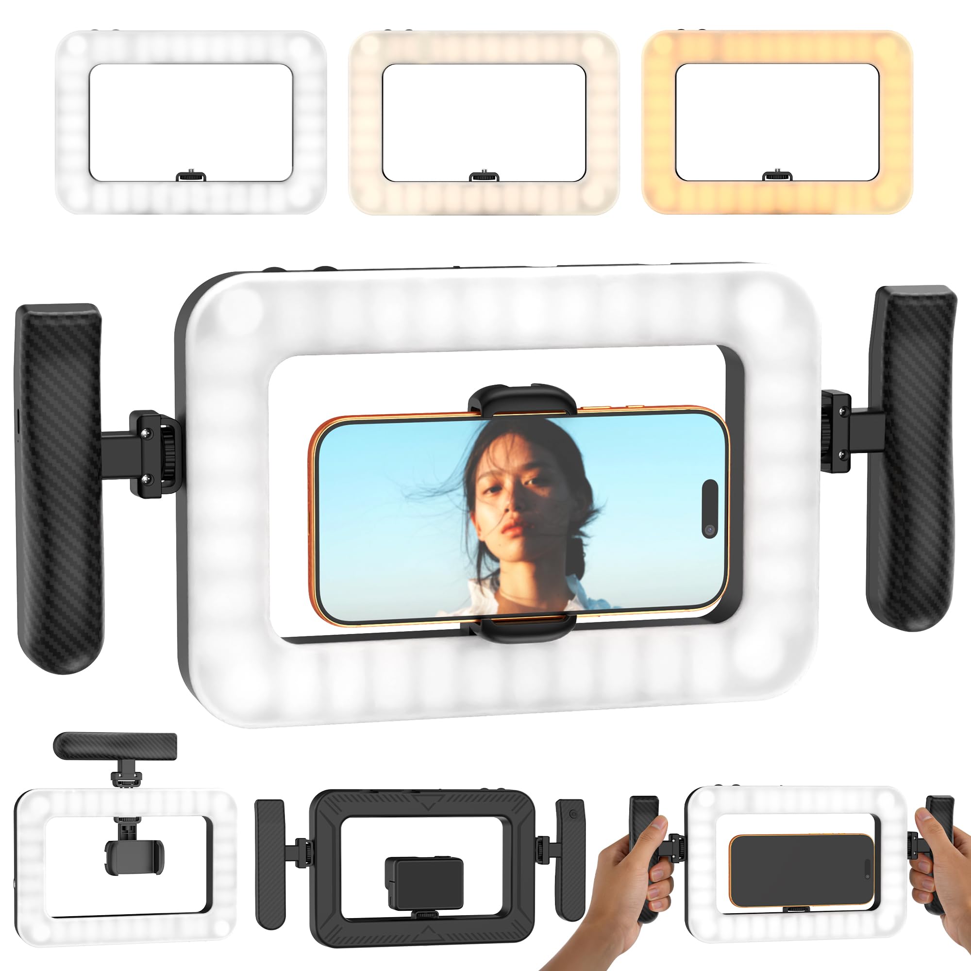 WIVTAK Smartphone Video Rig with LED Light, Ring Light for Phone, Video Recording with Remote, Adjustable 2900K-7000K&CRI 95+, Handheld Makeup Light for YouTube TikTok Live Streaming Makeup Vlogging