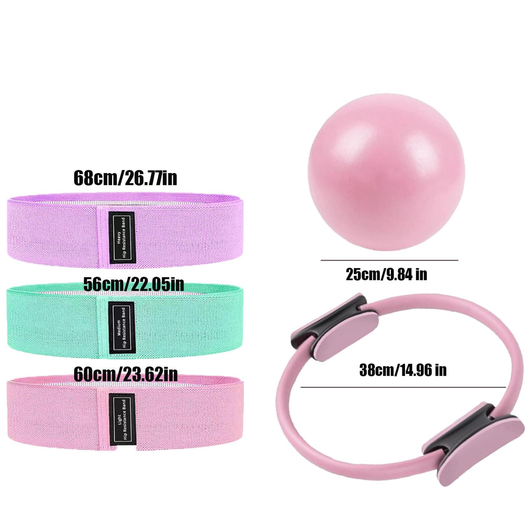Generisch Pilates Equipment, Pilates Ring and Ball Set: Yoga Ring, Ball, 3pcs Booty Bands, for Full-Body Toning Stretching & Strength Training