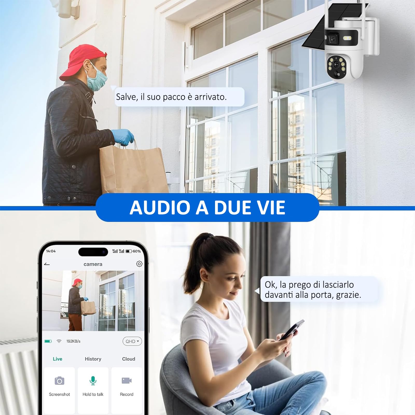 Telecamera sorveglianza solare 4G SIM esterno, Allarme solo person | 4G LTE senza WiFi, doppio pannello solare, doppia telecamera con tracking umano, visione notturna a colori, audio 2 vie