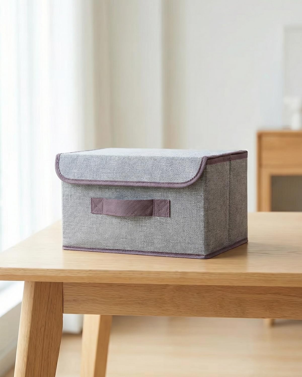 Contenedores de almacenamiento plegables apilables con tapa, cubeta plegable de tela de lino, cestas organizadoras de clóset para el hogar, 25 x 19 x 16 cm, LCC2585-01 gris