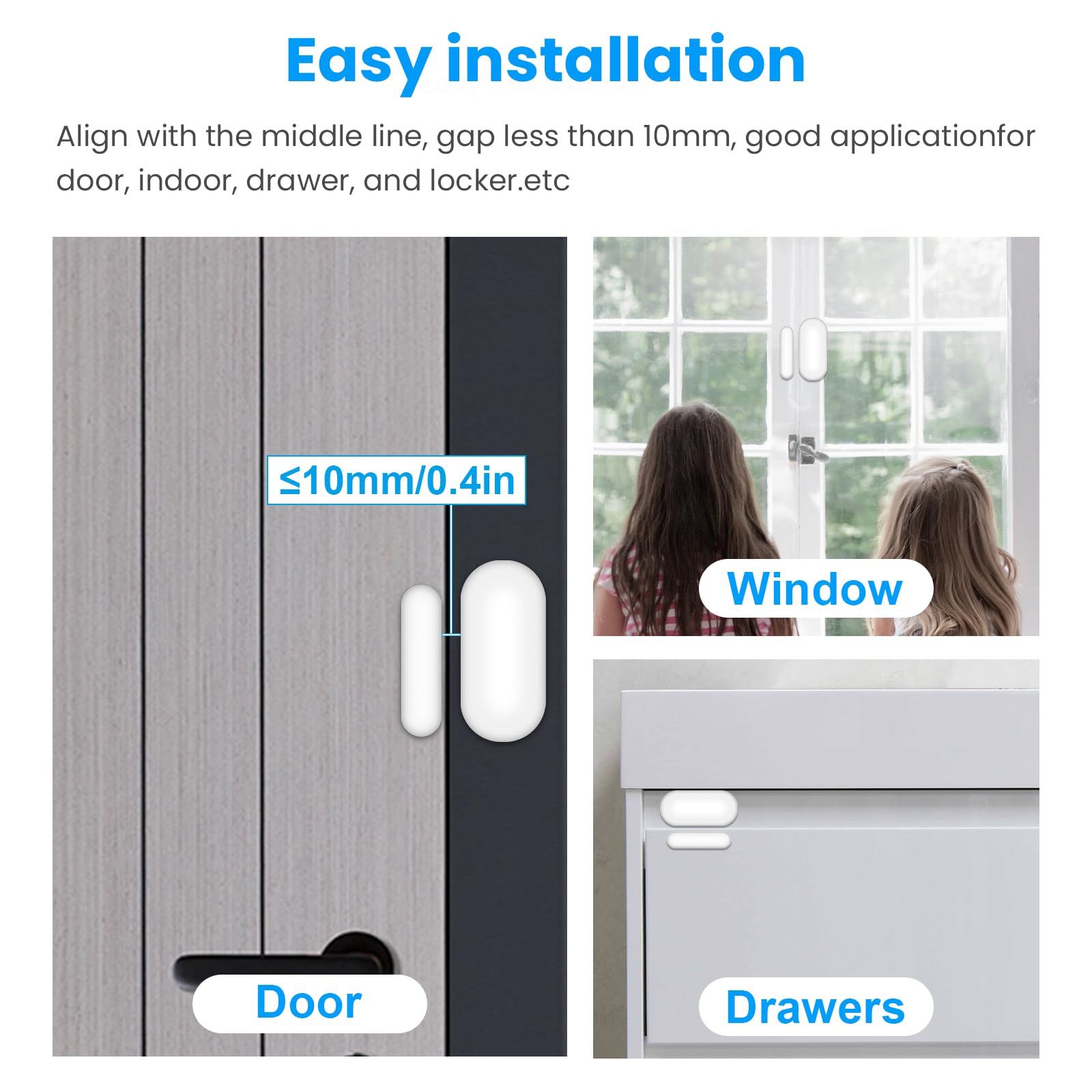 BITIWEND Timbre Sensor Puerta Ventana Sensor Puerta Ventana 182M Alcance 58 Timbres con Indicador LED para Puertas Garaje Ideal para el Hogar. Tienda. Garaje, Oficina