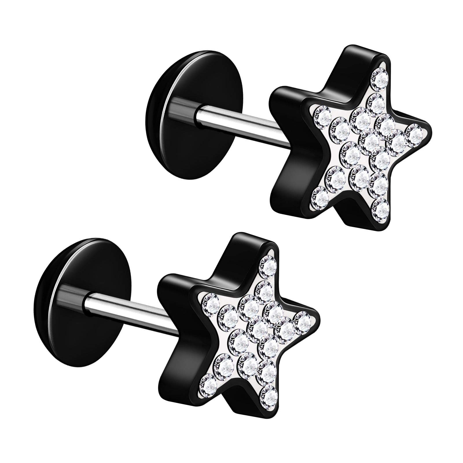 KJM FASHION2PCS Acrylic Black 16g 1.2mm 5/16 8mm Cheater Plug Earring Illusion Gauge Ear Lobe Piercing Jewelry Choose Colors