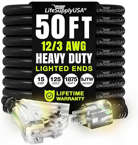 Miniatura 20 de Cable de extensión de 10 pies para exteriores/interiores, 3 tomas, calibre 12/3, extra resistente, SJTW, impermeable, flexible, resistente al frío