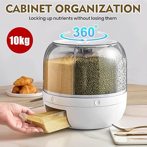 Miniatura 5 de Dispensador de contenedores de almacenamiento de granos, dispensador de arroz giratorio de 6 rejillas, dispensador de alimentos giratorio de 360,
