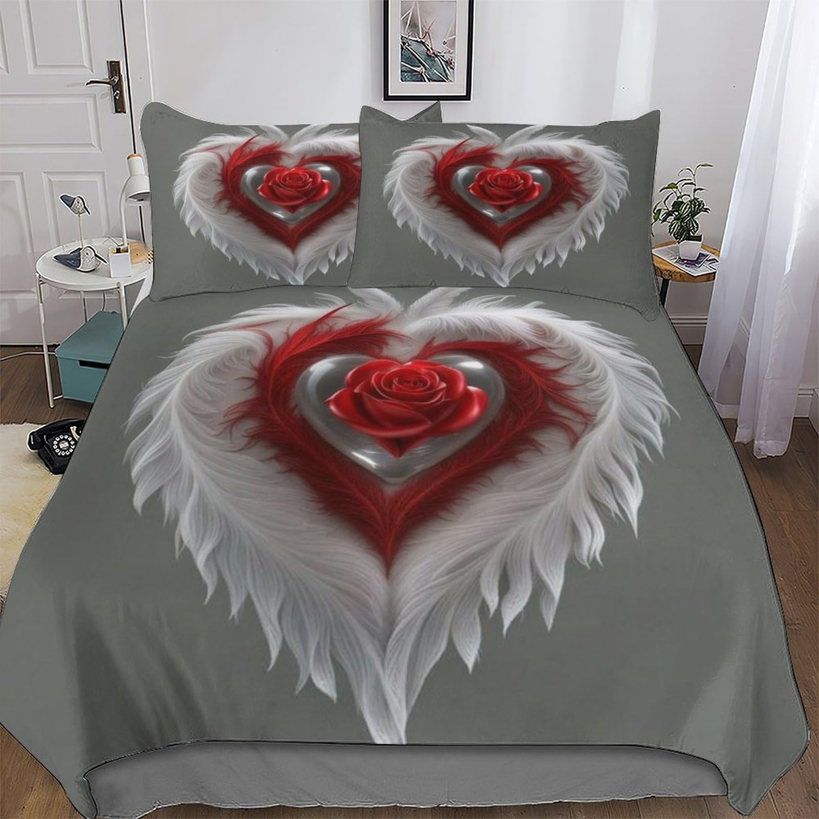 Housse de couette rose microfibre 220x240 parure de lit 3 pièces pour chambre adulte et enfant