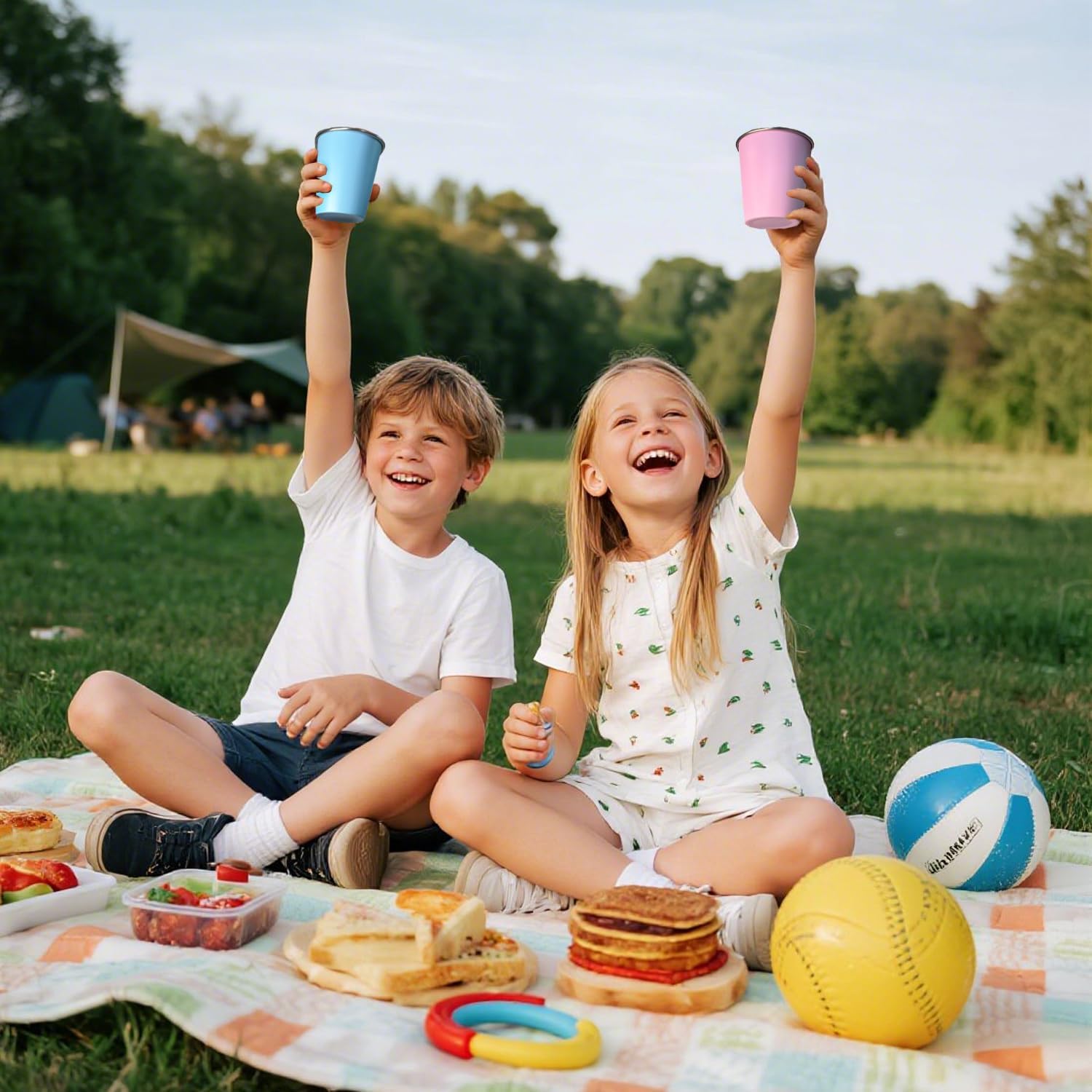 LOZACHE Stainless Steel Cups for Kids, 4 Pack 12oz Metal Cups Pint Tumbler Premium Camping Drinking Glasses Stackable Pint Tumblers for Boys Girls Children Adults, BPA Free, Unbreakable - Image 3