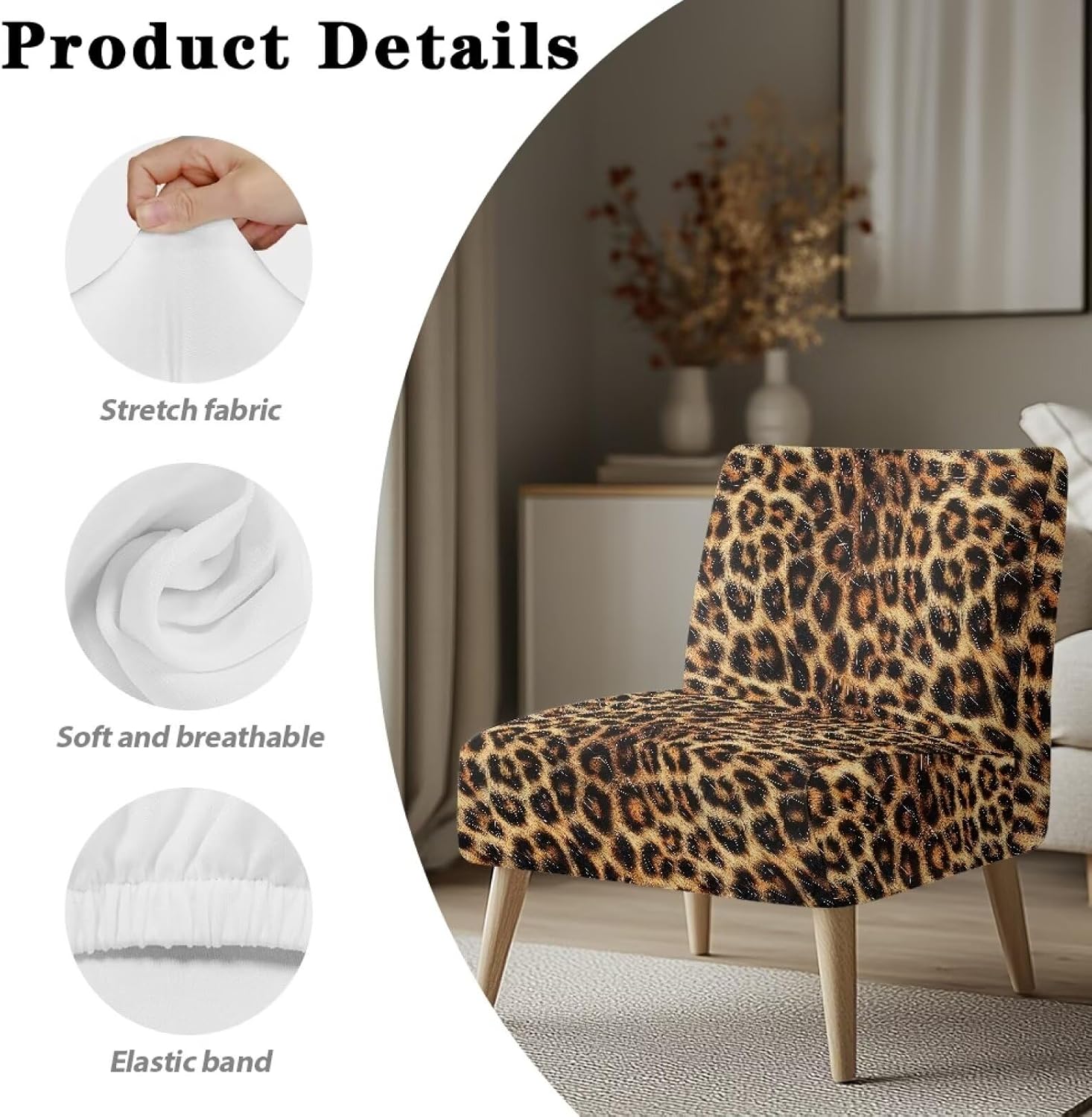 Armless Couch Cover Removable Armless Accent Chair Cover Washable Slipper Chair Slipcover Stretch Spandex Chair Protector Covers Modern Home Decor, Leopard Print