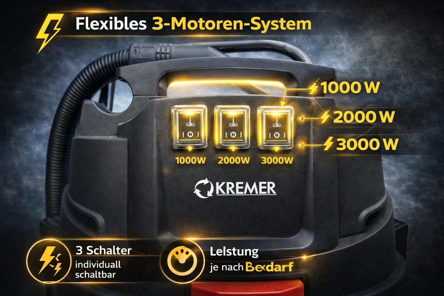 Industriesauger 3000W 100 Liter Edelstahl Behälter Industriestaubsauger | Staubsauger mit 3 Saugmotoren je 1000 Watt | Nasssauger für Baustelle Nass Trocken Sauger Industrie Gewerbe Baustellensauger