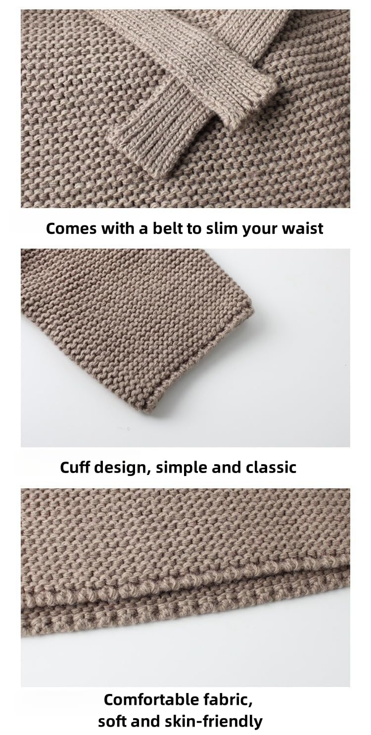 Cardigan en Maille Épais pour Femmes Cartigan en Tricot Ouvert À L’Avant avec Ceinture À Noue À La Taille, Veston Décontracté À Manches Longues en Tissu Décontractée Tenue D’Ext