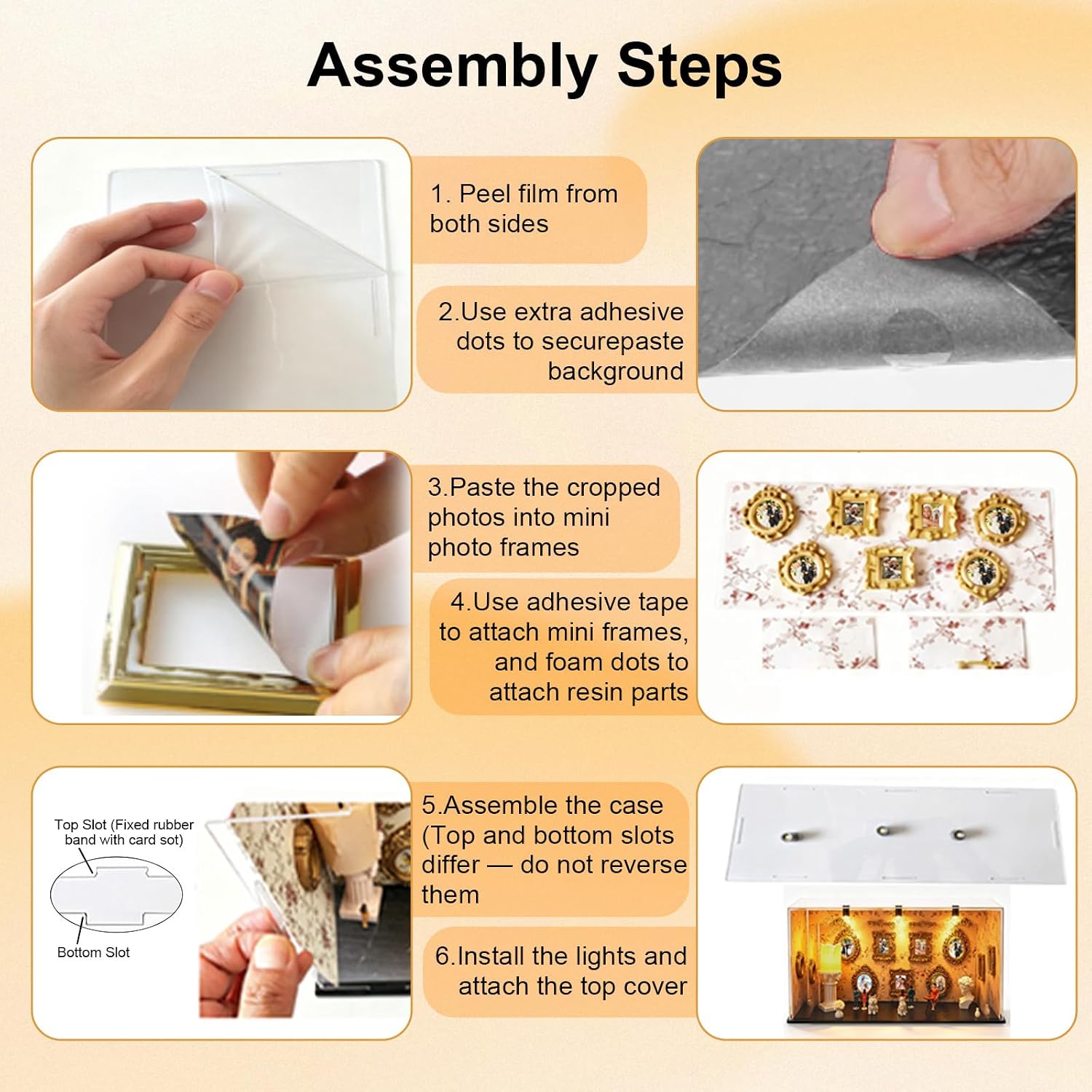 DIY Mini Museum Kit of Us Museum Shadow Box with Mini Picture Frames People Figurines & Led Light Memory Figurines Personalized Silhouette Box for Home Decor Wedding Graduation Pet Family Memorial