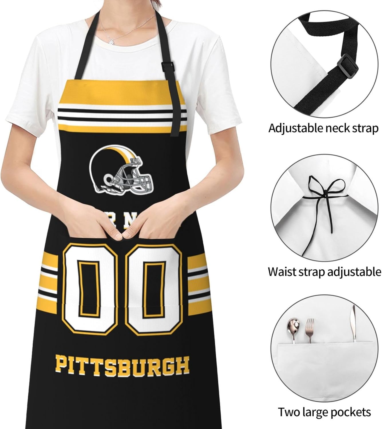 Personalized Football Style Aprons, Custom Name and Number Kitchen Apron, Customized Aprons - Image 5