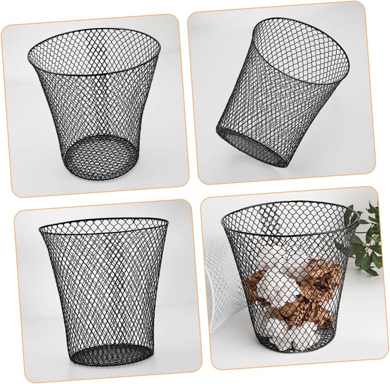 Iron Woven Storage Basket Capacity Compost Bin Kitchen Office Waste Container Black Versatile Storage
