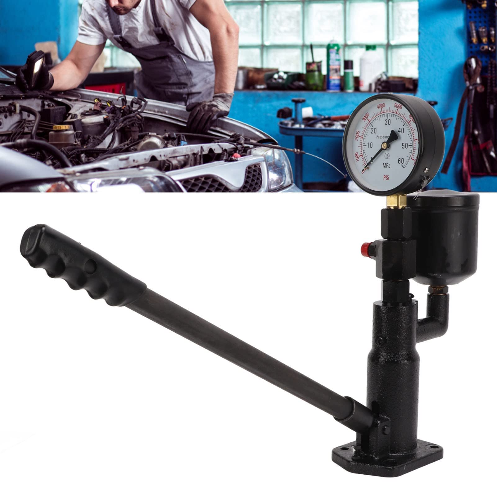 Dioche Probador de Boquilla de Inyector 400Bar 8000PSI Probador de Boquilla de Inyector de Diésel Herramientas Profesionales de Reparación de Automóviles con Indicador de Doble Escala para Tractores