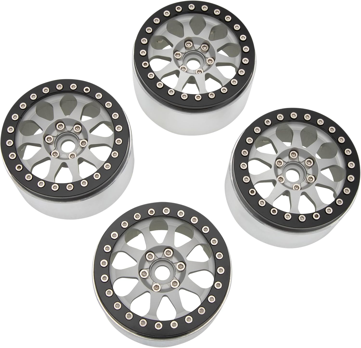 MEUS RACING 2.2 Beadlock Wheels Rims Deep-Dish Wheel for Axial SCX10 Traxxas TRX4 Vanquish VS4-10 Redcat Gen8 1/10 RC Crawler Upgrades (Silver)