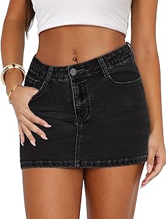 IWD Denim Mini Skirt for Women Casual Stretch Denim Skirt Zipper Low Waist Denim Skirt with Pockets