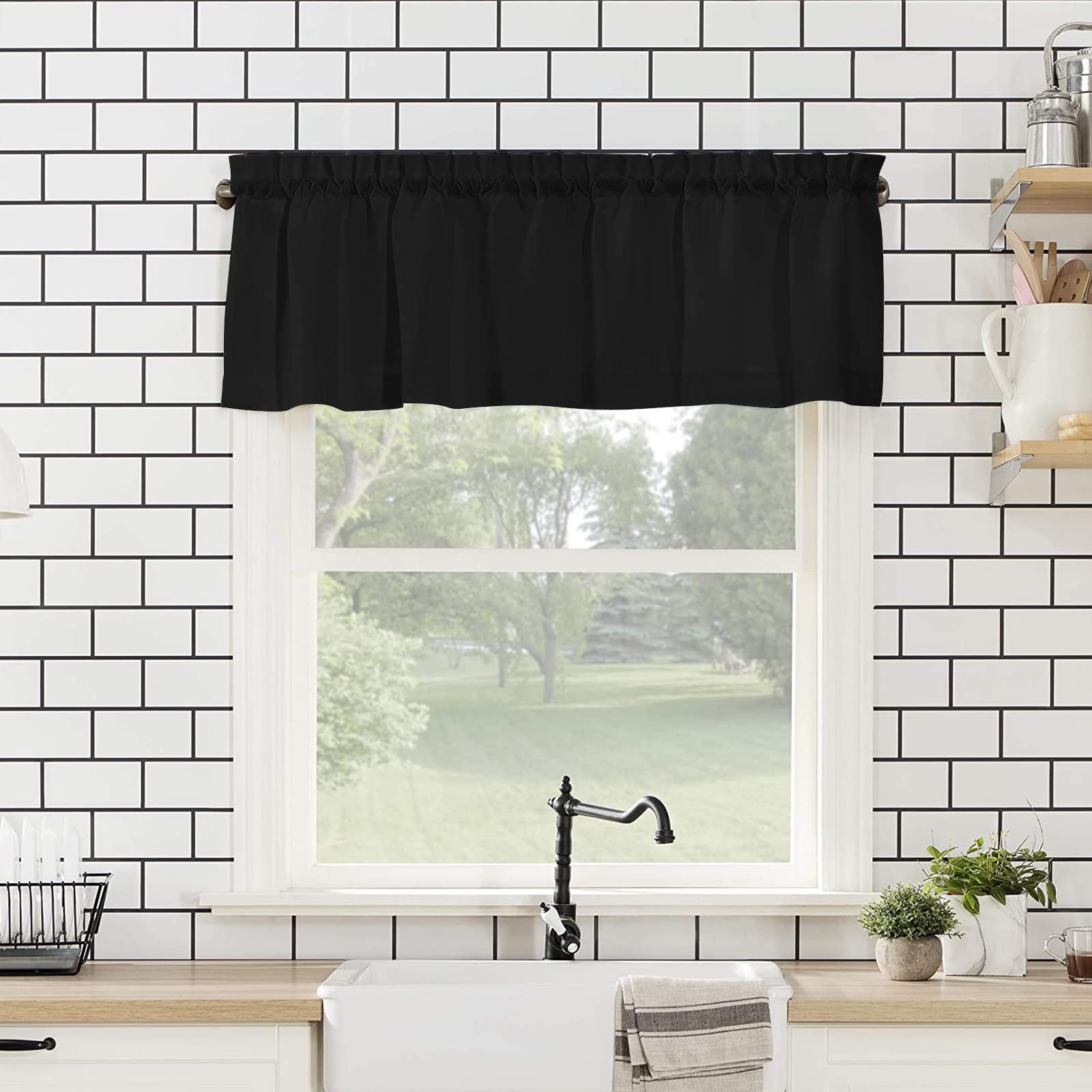 Valance Black White Curtain Toppers For Windows Wood Board Valance Curtain  Farmhouse Rustic Wood Brown Barn Hardwood Rod Pocket Valance Window  Treatments Short Curtains For Kitchen Farmhouse Living Room Decor 54x18  Inch +, image size:1600x1600