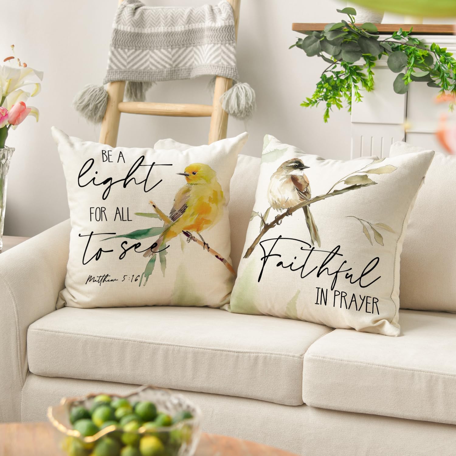 AVOIN colorlife Be Joyful in Hope Bluebird Goldfinch Chickadee Throw Pillow Covers, 18 x 18 Inch Autumn Family is Everything Cushion Case for Sofa Couch Set of 8