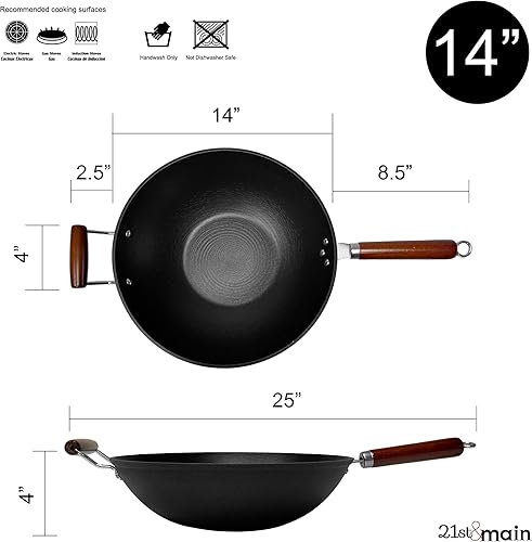 Miniatura 9 de Olla de hierro fundido para horno holandés, wok, antiadherente pre-sazonado, con tapa de vidrio templado, 2 asas laterales, caldero de 8.5 cuartos